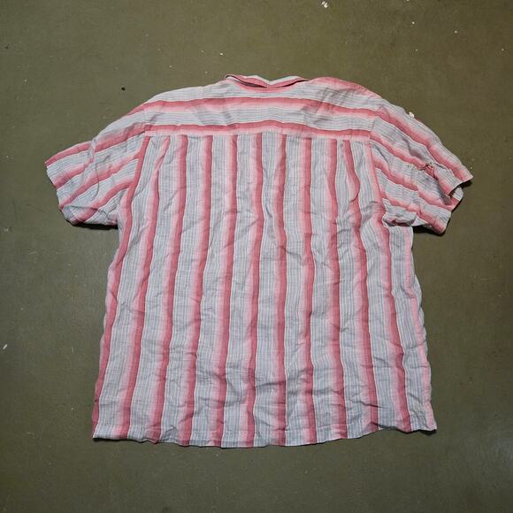 Tommy Bahama 100% Linen Short Sleeve Pink Striped Button Up Shirt Men's Size XLX - Picture 4 of 5